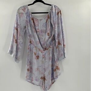 Mossimo Supply Co. Floral Jumpsuit - light blue, purple and brown hints